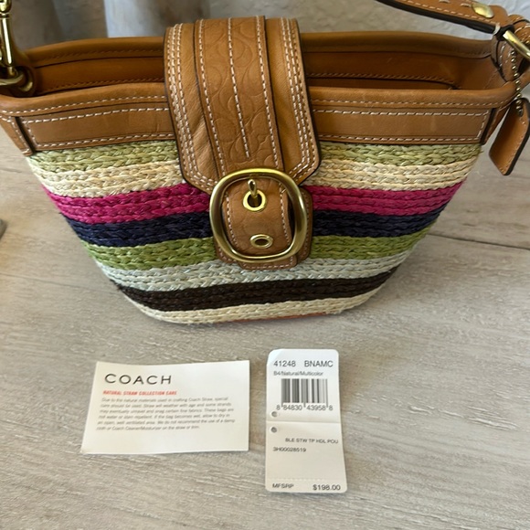 Coach Straw Top Handle Mini in Straw and Natural leather Signature C New 41248 - Picture 6 of 13